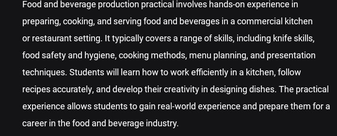 Food and beverage production practical overview 